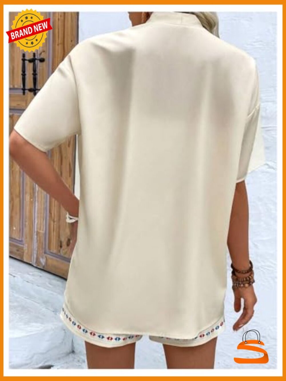 Women's 2 Piece Outfit Set Short Sleeve Blouse and Shorts Beach Vacation Summer - Picture 2 of 5